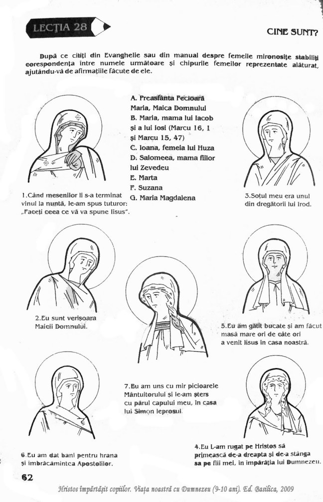 Exercițiu Femeile Mironosițe_cine sunt_de colorat